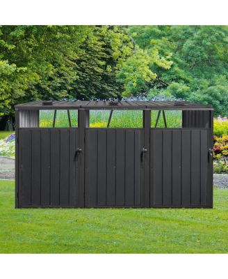 Metal Outdoor Garbage Bin Shed for 3 Trash Cans