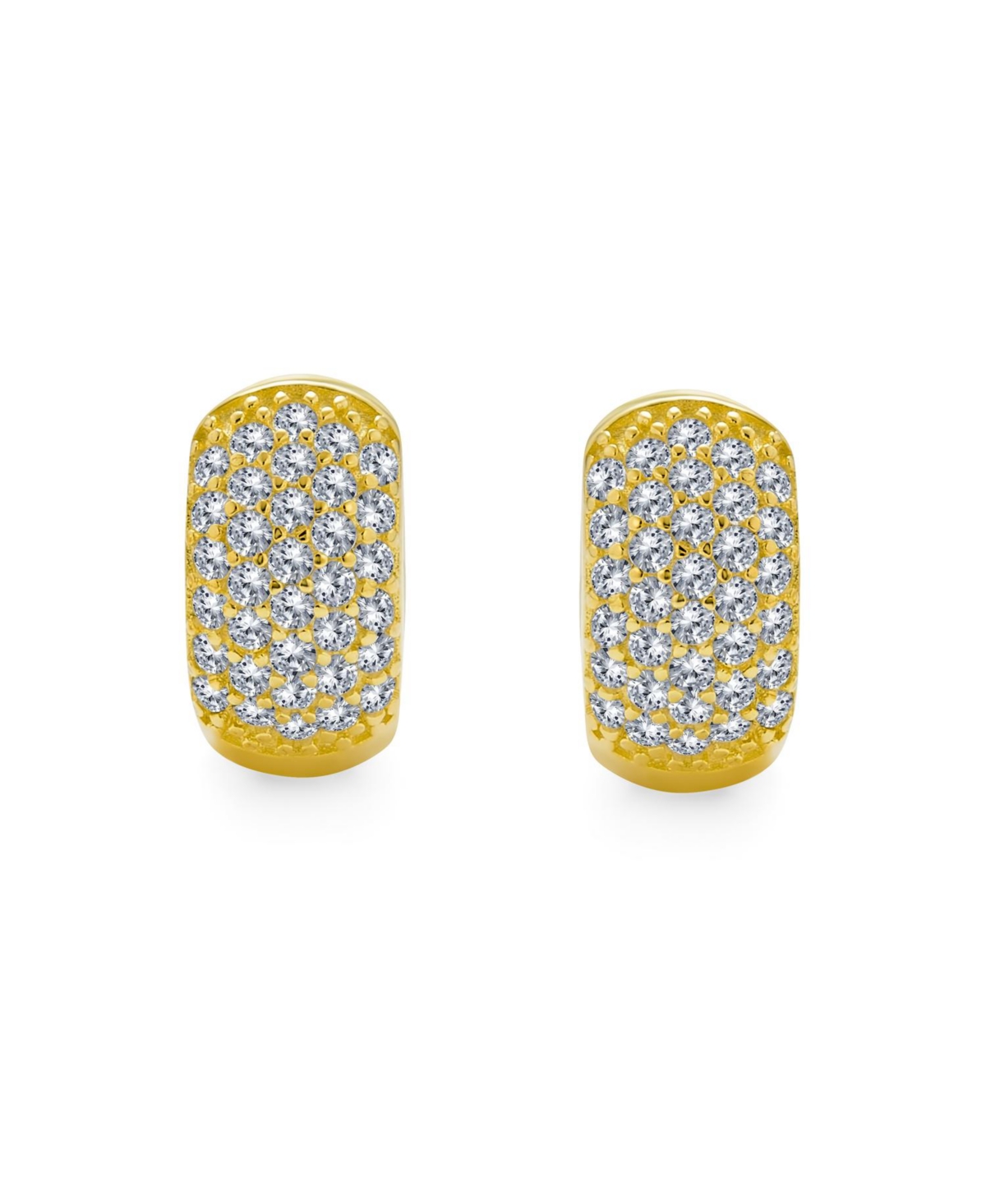 Bling Jewelry Wide 5 Five Row Pave Cubic Zirconia Cz Huggie Mini Hoop Earrings Gold Plated .925 Sterling Silver