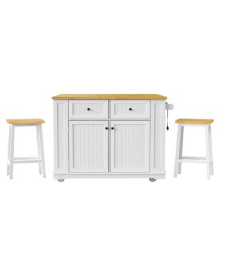  48" Kitchen Island w/ 2 Stools, Power Outlet, Storage, Drop Leaf, 5 Wheels