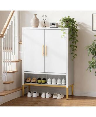 40" Tall 2-Door Metal 7-Tier Hidden Shoe Organizer Cabinet