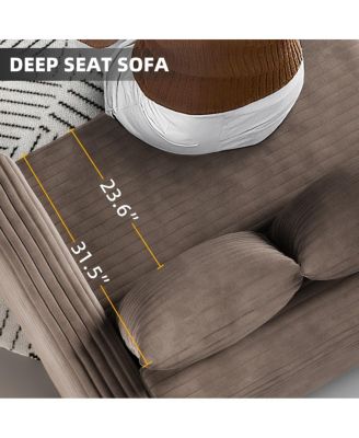 Plush Corduroy 3-Seat Sofa with Movable Ottoman