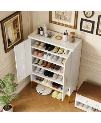 40" Tall 2-Door Metal 7-Tier Hidden Shoe Organizer Cabinet