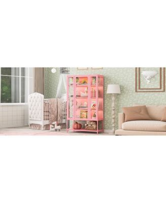 67.25" Iron Display Cabinet with Glass Door and LED Lights