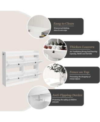 Large Shoe Storage Cabinet with 4 Flip Drawers – Narrow Freestanding Shoe Rack with Wooden Legs, Hidden Shoe Organizer