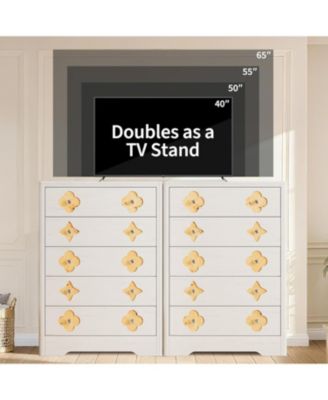 5 Drawer Tall Dresser for Bedroom, 45'' Boho Chest of Drawers, Wooden Chest with Clothes Storage Cabinet, Decorative Drawer Front Organizer