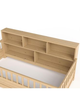 Wood Floor Bed with Fence Guardrail & Side Storage