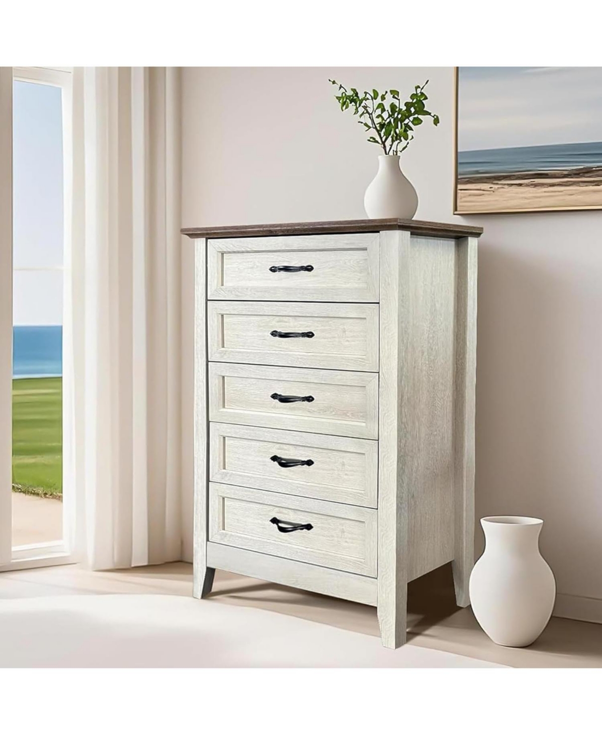 Gaomon 5 Drawers Dresser for Bedroom, Wood Tall Chset of Drawers, Farmhouse Dresser Chests with Metal Handle for Bedroom,Living Room,Hallway