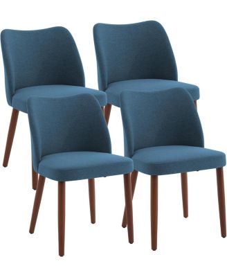 Dining Chair Set of 4, Linen Dining Chair with Wood Legs, Wing Backrest, Wooden Kitchen Chair, Kitchen Chairs with Thick Cushions