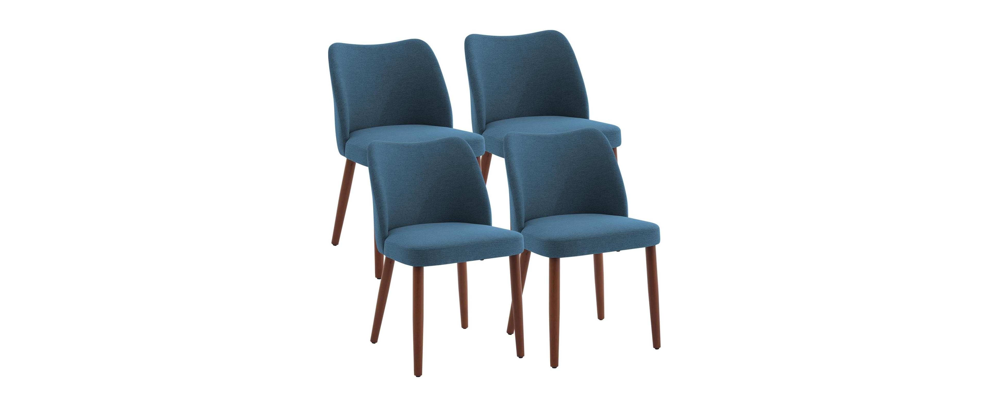 gaomon Dining Chair Set of 4, Linen Dining Chair with Wood Legs, Wing Backrest, Wooden Kitchen Chair, Kitchen Chairs with Thick Cushions