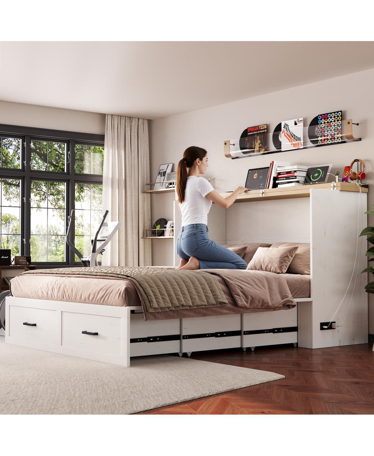 Streamdale Furniture Murphy Bed with Charging Station & Storage Drawer