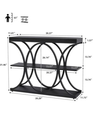 39 Narrow Console Tables for Entryway, Industrial 3-Tier Sofa Table with Round Metal Base and Storage Shelves for Living Room, Hallway, Foyer