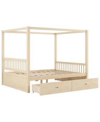 Wooden Canopy Bed with Storage Drawers, Queen size