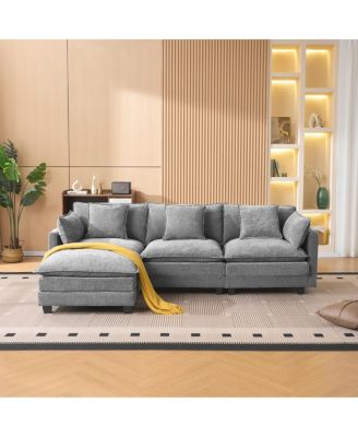 3-Seat Sectional Sofa with Storage Ottoman for Living Room