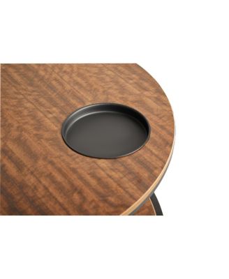  Round antique wood coffee table, 34.64-inch, 2-tier storage, modern design.