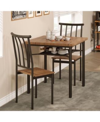 Dining Table Set for 2 Kitchen Table and Chairs with Wine Rack 3 Piece Square Dining Room Table Set for Small Space Apartment