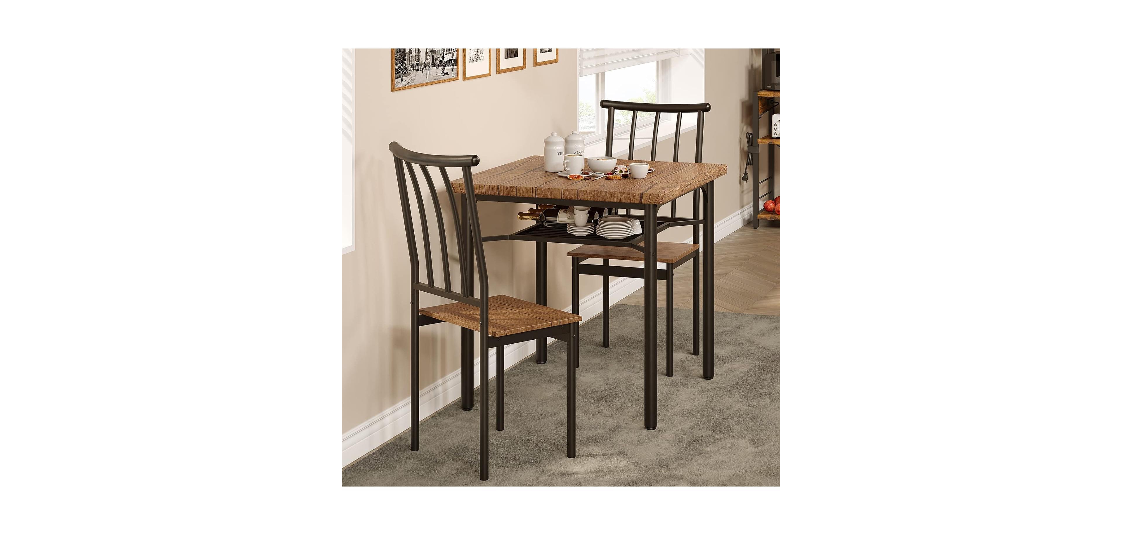 gaomon Dining Table Set for 2 Kitchen Table and Chairs with Wine Rack 3 Piece Square Dining Room Table Set for Small Space Apartment