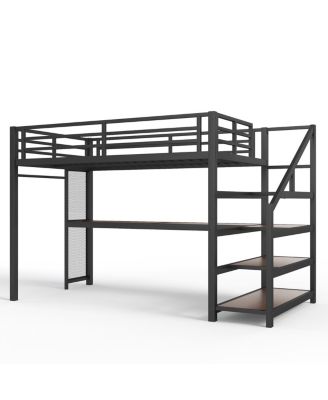 Twin XL Loft Bed with Desk, Storage Stairs, LED Lights & USB Ports