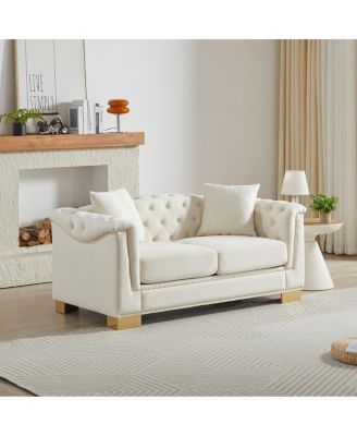 Classic Modern Chesterfield Sofa, 62-inch Velvet Two-Seater with Nailhead Decor