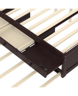 Full Platform Bed with Trundle, 2 Drawers, Solid Wood, Espresso