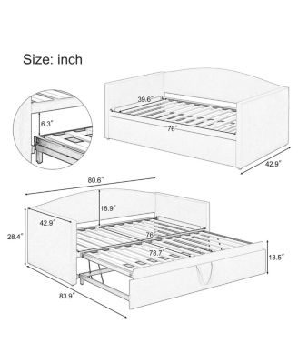 Twin Size Upholstered Velvet Daybed with Pop-Up Trundle