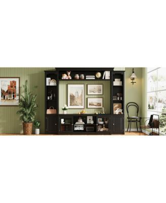 Modern TV Stand with Bookcase for TVs Up to 65-inch, 4 Shelves, Glass Doors