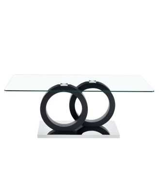 Modern Glass Top Coffee Table with Black Base - 47.2" L
