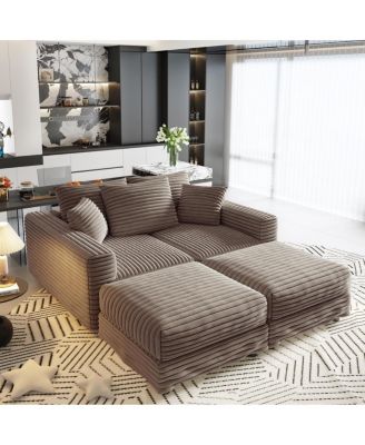 82.7" Plush Corduroy 3-Seat Sofa with Movable Ottoman