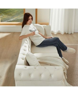 Velvet Chesterfield Sofa with Pillows & Studs, Metal Legs.