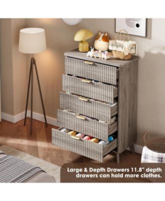 Fluted Dresser for Bedroom with 5 Deep Drawers, 47.2 in Tall Chest of Drawers, Curved Profile Design, Modern Wooden Dresser, for Living Room