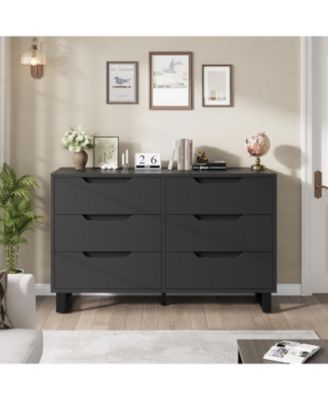47.2" Wide 6 Drawer Dresser, Freestanding Wooden Storage Cabinet for Home