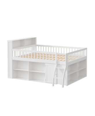 Full Size Loft Bed with LED Headboard and Storage