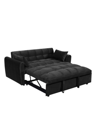65-inch 3-in-1 foldable velvet sofa bed with adjustable back and pillows