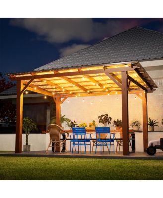 13x10ft Wooden Garden Gazebo with Metal Roof Outdoor Patio Shade Structure