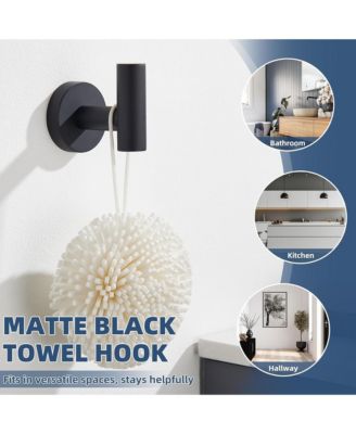 2-Pack Wall-Mounted Stainless Steel Hooks, Bathroom Towel & Coat Hook Matte Black for Bathroom, Bedroom, Kitchen