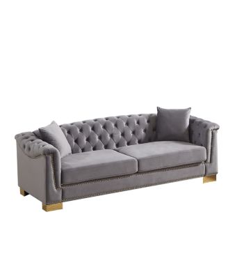 Classic Modern 84-inch Chesterfield Velvet Sofa with Rolled Arms.