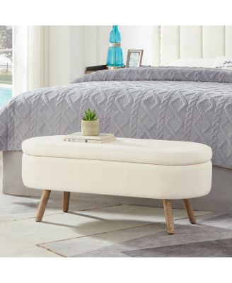 Luxury Oval Boucle Storage Ottoman Bench with Wood Legs