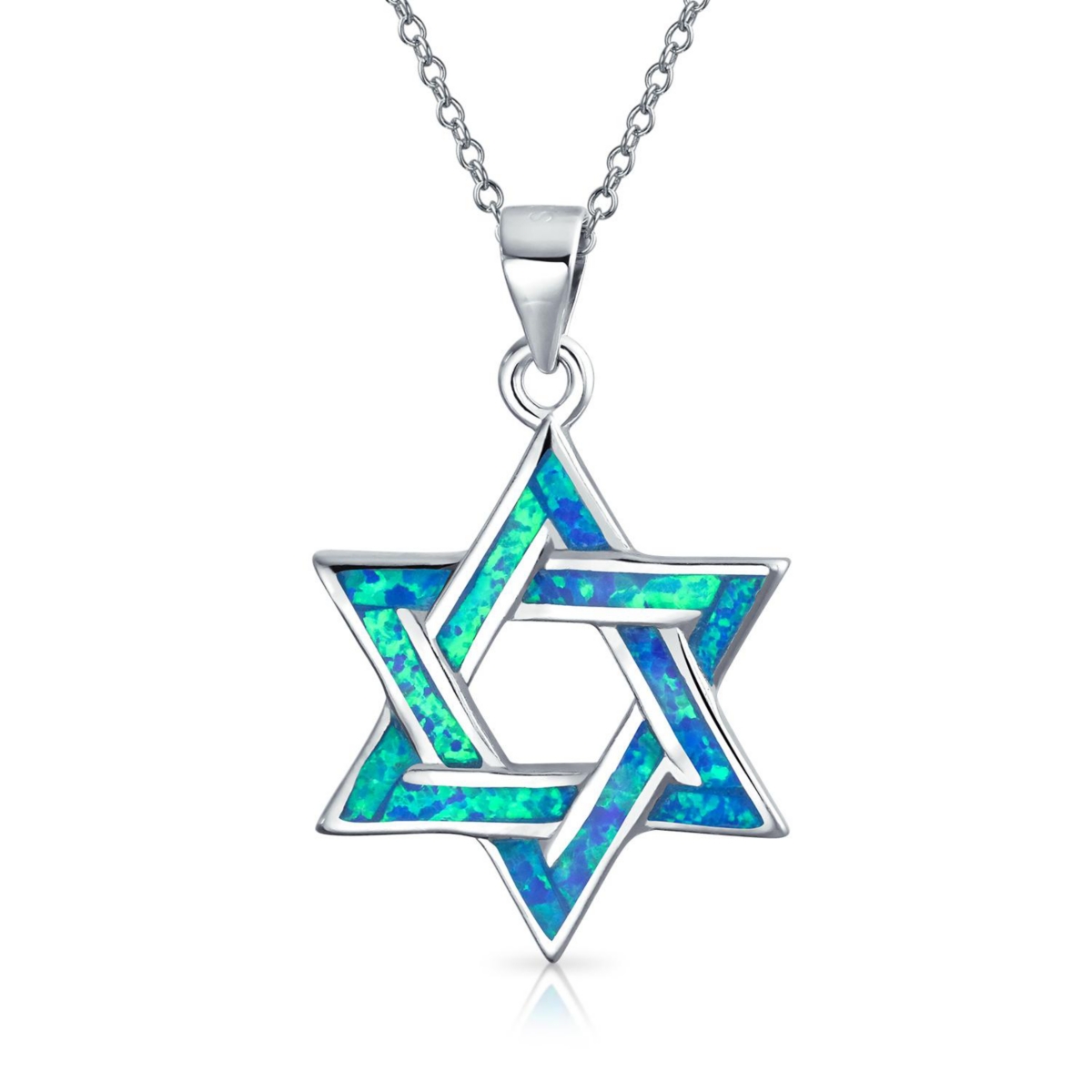 Bling Jewelry Magen Judaic Jewelry Inlay Created Opal Star Of David Pendant Necklace - Blue opal