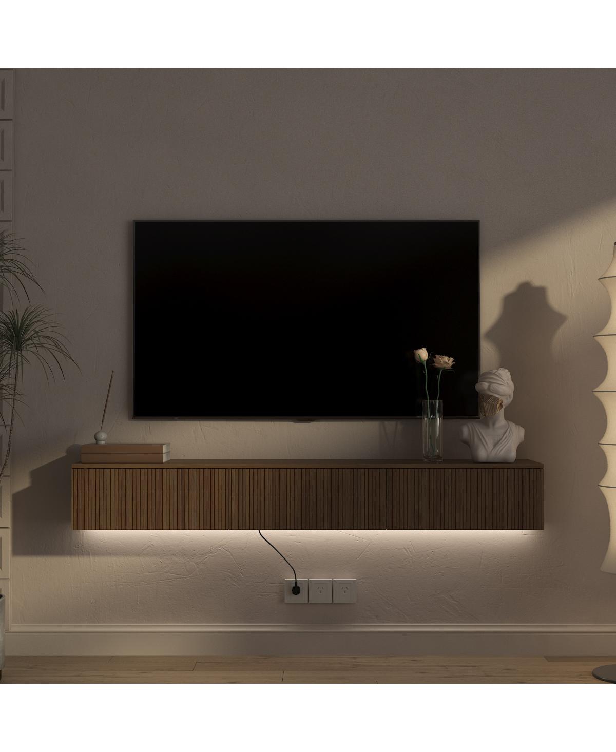 Streamdale Furniture Floating Tv Stand with 16 Color LEDs, Modern 65" Entertainment Center
