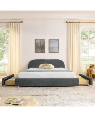 Queen Size Upholstered Bed Frame Minimalist Style, Curved Headboard