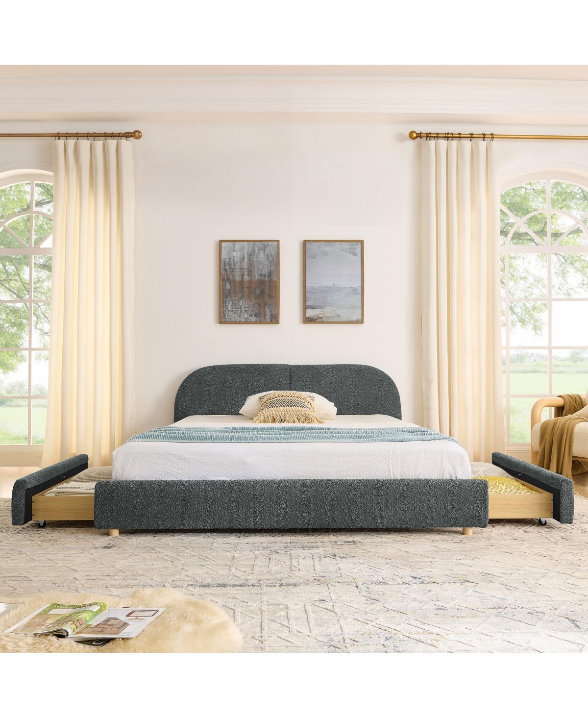 Streamdale Furniture Queen Size Upholstered Bed Frame Minimalist Style, Curved Headboard