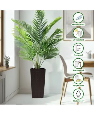  Pack of 2 Square Planter 22-Inch Faux Rattan Flower Pot with Auto Watering