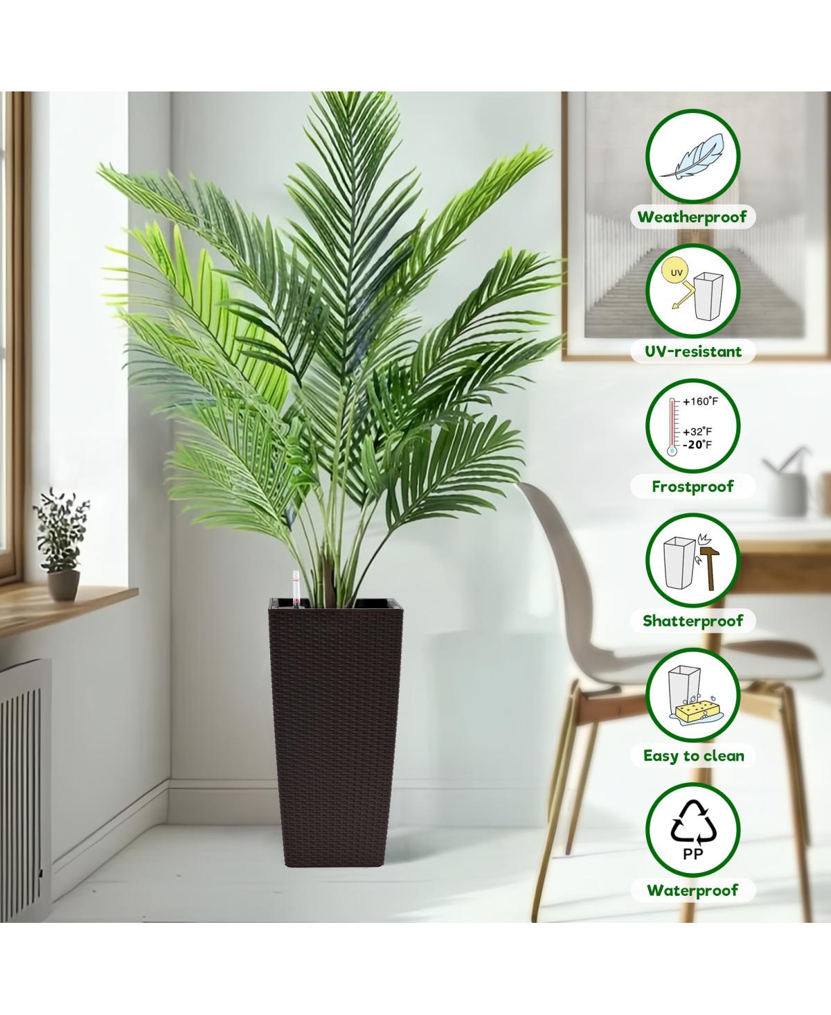 Streamdale Furniture Pack of 2 Square Planter 22-Inch Faux Rattan Flower Pot with Auto Watering