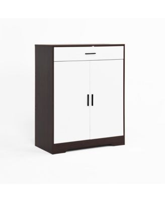 Shoe Storage Cabinet - 4-Tier Shoe Rack Organizer, Wooden Shoe Cabinet with 1 Drawer, 2 Door and Adjustable Shelves