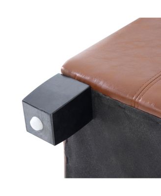 PU Storage Ottoman with Rubber Wood Legs, 30.25" Square Tufted