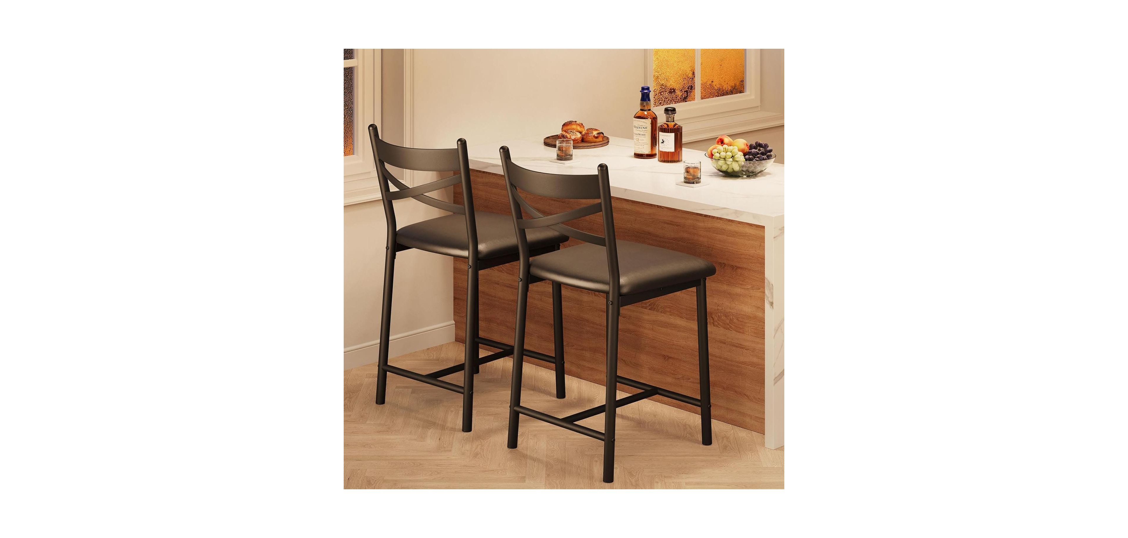 Gaomon Pu Leather Counter Height Bar Stools Set of 2 with Backrest and Footrest Modern Comfortable Kitchen Bar Chairs Durable Design for Home Use Dail