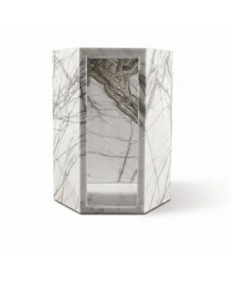 White Marble Hexagon Side Table - 15.7" Modern Stone End Table
