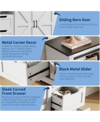 Farmhouse TV Stand for Up to 70 in TVs, 66 in Entertainment Center w/4 Drawers & Sliding Barn Door