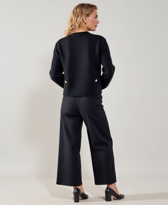 Women's Textured Knit Cardigan with Button Front and Patch Pockets