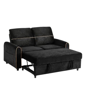 Chenille Pull Out Sofa Bed with Adjustable Backrest & Charging Ports