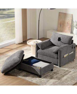 37" Sofa with Storage Ottoman, Phone Holder, Charger, Pockets, Chenille Armchair